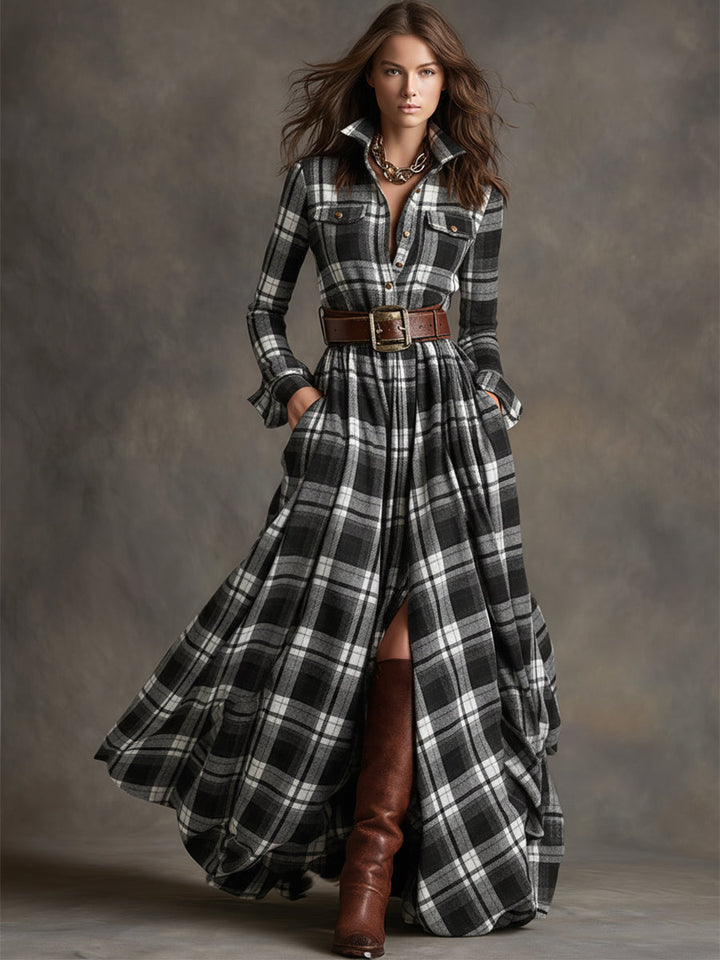 Giulietta - Maxi Check Shirt Dress with Belt